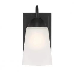 Malone 9.25 in. 1-Light Matte Black Wall Sconce with Frosted Glass Shade by Designers Fountain -Designers Fountain Shop matte black designers fountain vanity lighting d267m ws mb c3 1000
