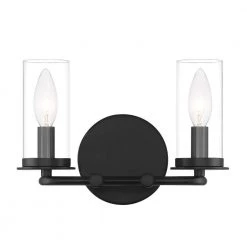 11 in. Hudson Heights 2-Light Matte Black Coastal Bathroom Vanity Light with Clear Glass Shades by Designers Fountain