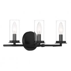 18 in. Hudson Heights 3-Light Matte Black Coastal Bathroom Vanity Light with Clear Glass Shades by Designers Fountain