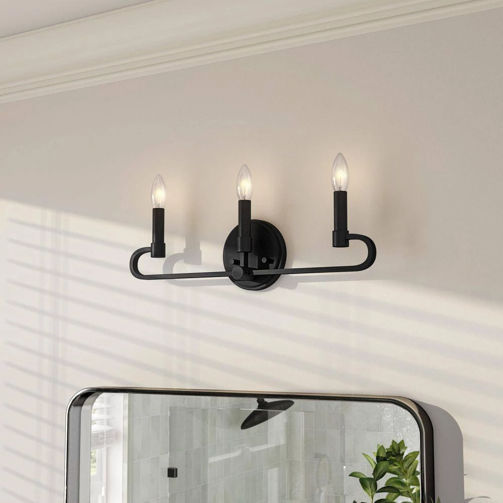 20 in. Summit 3-Light Matte Black Modern Bathroom Vanity Light by Designers Fountain 4 20 in. Summit 3-Light Matte Black Modern Bathroom Vanity Light by Designers Fountain - Image 2