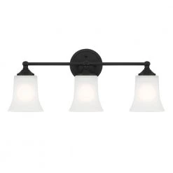 23 in. Bronson 3-Light Matte Black Transitional Bathroom Vanity Light with Etched Glass Shades by Designers Fountain 17 23 in. Bronson 3-Light Matte Black Transitional Bathroom Vanity Light with Etched Glass Shades by Designers Fountain -Designers Fountain Shop matte black designers fountain vanity lighting d278m 3b mb 1f 1000