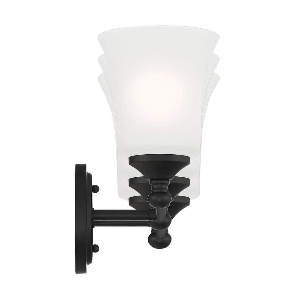 23 in. Bronson 3-Light Matte Black Transitional Bathroom Vanity Light with Etched Glass Shades by Designers Fountain 7 23 in. Bronson 3-Light Matte Black Transitional Bathroom Vanity Light with Etched Glass Shades by Designers Fountain - Image 5