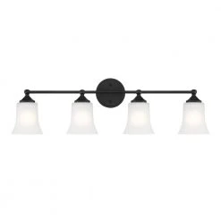 31.75 in. Bronson 4-Light Matte Black Transitional Bathroom Vanity Light with Etched Glass Shades by Designers Fountain
