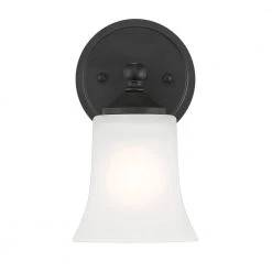 Bronson 9.5 in. 1-Light Matte Black Wall Sconce with Frosted Glass Shade by Designers Fountain -Designers Fountain Shop matte black designers fountain vanity lighting d278m ws mb 1f 1000