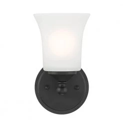 Bronson 9.5 in. 1-Light Matte Black Wall Sconce with Frosted Glass Shade by Designers Fountain -Designers Fountain Shop matte black designers fountain vanity lighting d278m ws mb 4f 1000
