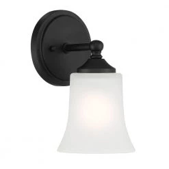Bronson 9.5 in. 1-Light Matte Black Wall Sconce with Frosted Glass Shade by Designers Fountain -Designers Fountain Shop matte black designers fountain vanity lighting d278m ws mb c3 1000