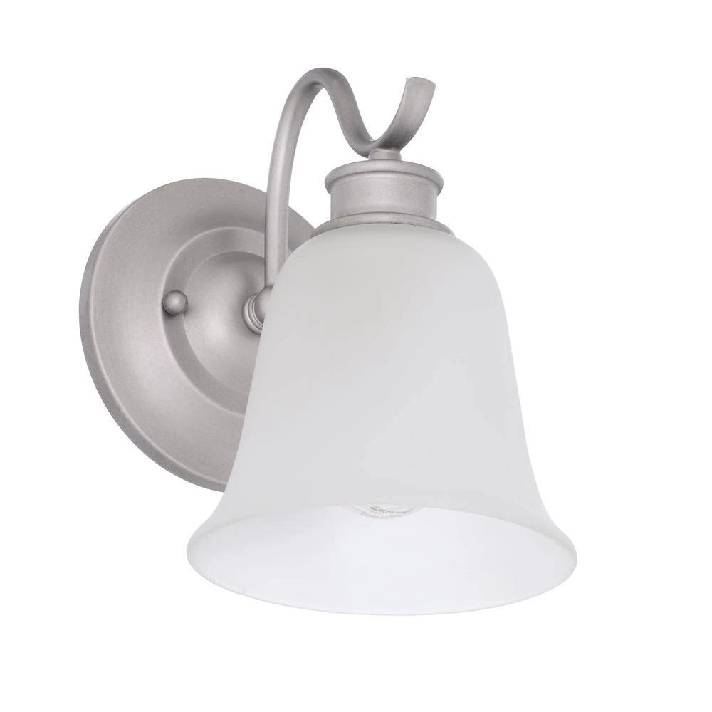 5.25 in. Montego 1-Light Matte Pewter Transitional Bathroom Wall Sconce with Frosted Glass Shade by Designers Fountain 4 5.25 in. Montego 1-Light Matte Pewter Transitional Bathroom Wall Sconce with Frosted Glass Shade by Designers Fountain - Image 2