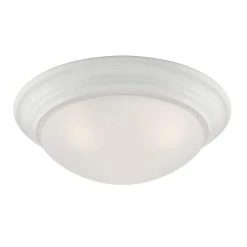 14 in. Tap 2-Light Matte White Ceiling Light Flush Mount with Etched Glass Shade by Designers Fountain