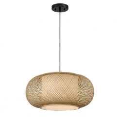 Luca 1-Light Natural Cane with Black Accents a Hanging Pendant by Designers Fountain