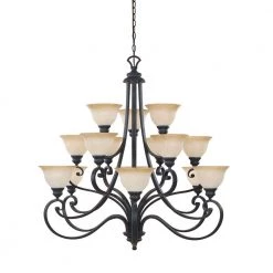 Barcelona 15-Light Hanging Natural Iron Chandelier by Designers Fountain