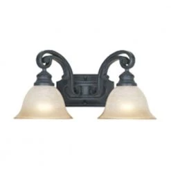 17.25 in. Barcelona 2-Light Natural Iron Spanish Style Bathroom Vanity Light with Ochre Glass Shades by Designers Fountain