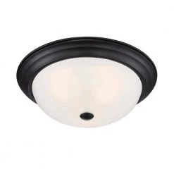 15 in. 3-Light Oil Rubbed Bronze Interior Ceiling Light Flush Mount with Etched Glass Shade by Designers Fountain