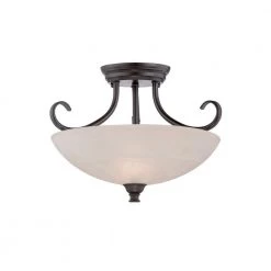 Kendall 15.5 in. 2-Light Oil Rubbed Bronze Transitional Ceiling Light Semi Flush Mount Light with Alabaster Glass Shade by Designers Fountain