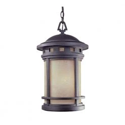 Sedona 19 in. Oil Rubbed Bronze 3-Light Outdoor Hanging Lamp with Amber Glass Shade by Designers Fountain