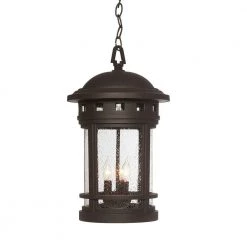 Sedona 19 in. Oil Rubbed Bronze 3-Light Outdoor Hanging Lamp with Clear Seedy Glass Shade by Designers Fountain