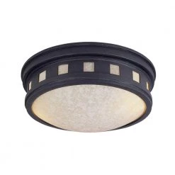 Sedona 13 in. Oil Rubbed Bronze 2-Light Outdoor Ceiling Flush Mount Lamp with Amber Glass Shade by Designers Fountain