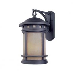 Sedona 13 in. Oil Rubbed Bronze 1-Light Outdoor Wall Lamp with Amber Glass Shade by Designers Fountain