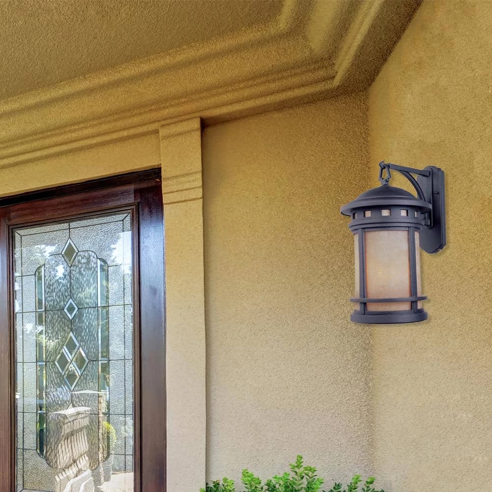 Sedona 13 in. Oil Rubbed Bronze 1-Light Outdoor Wall Lamp with Amber Glass Shade by Designers Fountain 4 Sedona 13 in. Oil Rubbed Bronze 1-Light Outdoor Wall Lamp with Amber Glass Shade by Designers Fountain - Image 2