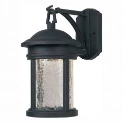 Eagle 13 in. Oil Rubbed Bronze LED Outdoor Wall Lamp with Satin Crackle Glass Shade by Designers Fountain