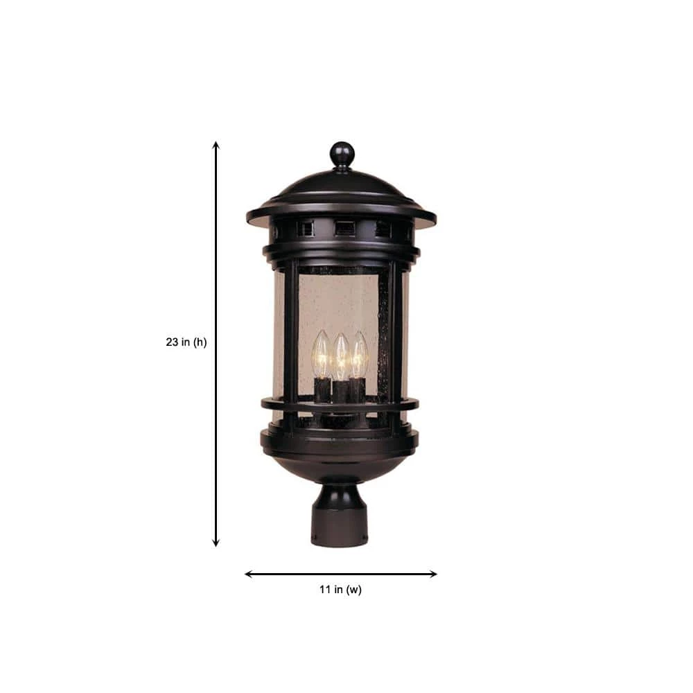Sedona 23 in. Oil Rubbed Bronze 3-Light Outdoor Post Lamp with Clear Seedy Glass Shade by Designers Fountain 5 Sedona 23 in. Oil Rubbed Bronze 3-Light Outdoor Post Lamp with Clear Seedy Glass Shade by Designers Fountain - Image 3