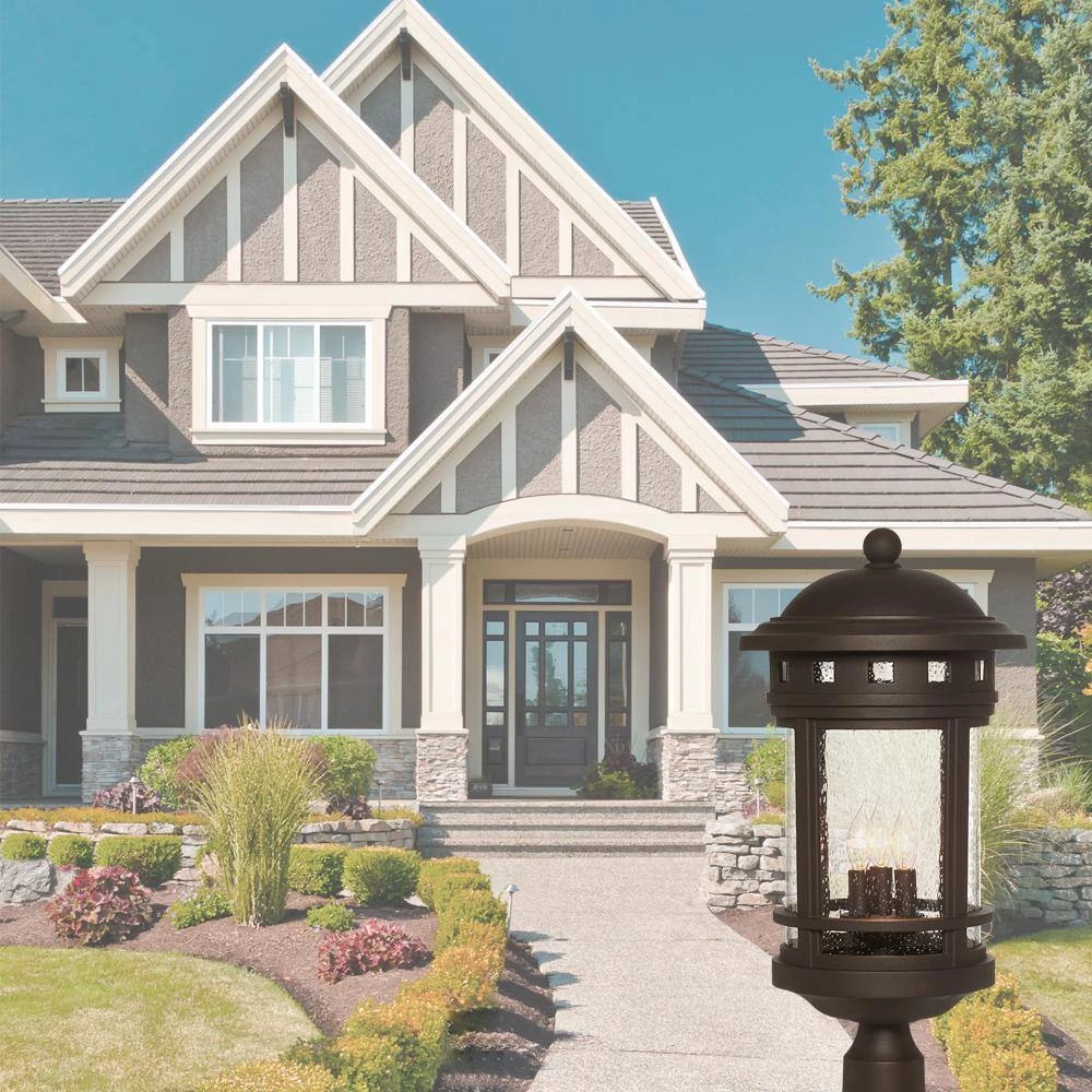 Sedona 23 in. Oil Rubbed Bronze 3-Light Outdoor Post Lamp with Clear Seedy Glass Shade by Designers Fountain 4 Sedona 23 in. Oil Rubbed Bronze 3-Light Outdoor Post Lamp with Clear Seedy Glass Shade by Designers Fountain - Image 2