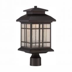 Piedmont 19 in. Oil Rubbed Bronze LED Outdoor Post Lamp with Clear Seedy Glass Shade by Designers Fountain