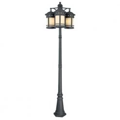 Sedona 86 in. Oil Rubbed Bronze 3-Head, 9-Light Outdoor Post Lamp with Amber Glass Shade by Designers Fountain