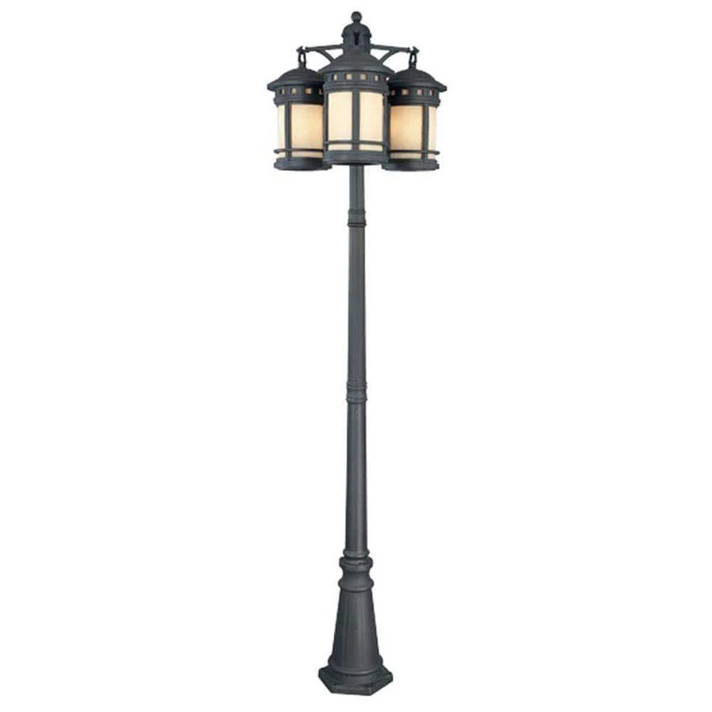 Sedona 86 in. Oil Rubbed Bronze 3-Head, 9-Light Outdoor Post Lamp with Amber Glass Shade by Designers Fountain 3 Sedona 86 in. Oil Rubbed Bronze 3-Head, 9-Light Outdoor Post Lamp with Amber Glass Shade by Designers Fountain