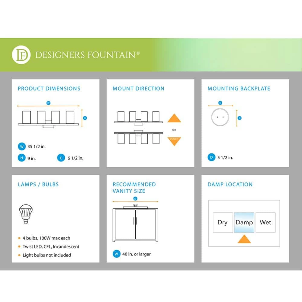 Darcy 4-Light Oil Rubbed Bronze Bath Bar Light by Designers Fountain 5 Darcy 4-Light Oil Rubbed Bronze Bath Bar Light by Designers Fountain - Image 3