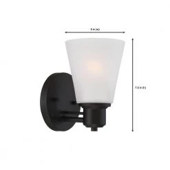 5 in. Printers Row 1-Light Oil Rubbed Bronze Transitional Wall Mount Sconce Light with Etched Seedy Glass Shade by Designers Fountain -Designers Fountain Shop oil rubbed bronze designers fountain vanity lighting 88001 orb 1d 1000