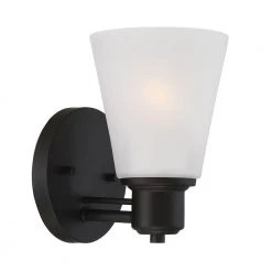 5 in. Printers Row 1-Light Oil Rubbed Bronze Transitional Wall Mount Sconce Light with Etched Seedy Glass Shade by Designers Fountain