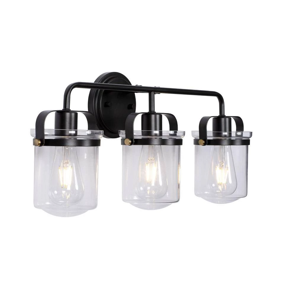 24 in. Jaxon 3-Light Oil Rubbed Bronze Industrial Bathroom Vanity Light with Clear Glass Shade by Designers Fountain 7 24 in. Jaxon 3-Light Oil Rubbed Bronze Industrial Bathroom Vanity Light with Clear Glass Shade by Designers Fountain - Image 5