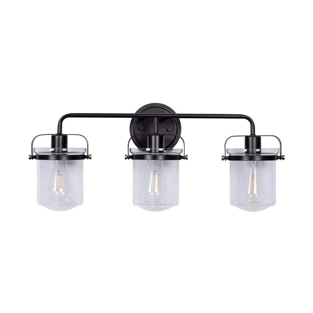 24 in. Jaxon 3-Light Oil Rubbed Bronze Industrial Bathroom Vanity Light with Clear Glass Shade by Designers Fountain 5 24 in. Jaxon 3-Light Oil Rubbed Bronze Industrial Bathroom Vanity Light with Clear Glass Shade by Designers Fountain - Image 3