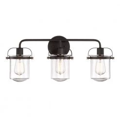 24 in. Jaxon 3-Light Oil Rubbed Bronze Industrial Bathroom Vanity Light with Clear Glass Shade by Designers Fountain
