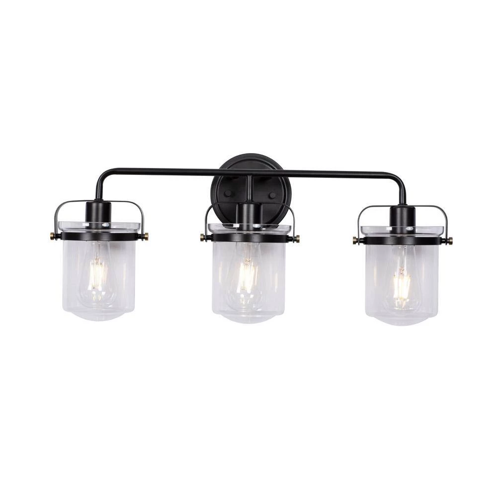 24 in. Jaxon 3-Light Oil Rubbed Bronze Industrial Bathroom Vanity Light with Clear Glass Shade by Designers Fountain 8 24 in. Jaxon 3-Light Oil Rubbed Bronze Industrial Bathroom Vanity Light with Clear Glass Shade by Designers Fountain - Image 6