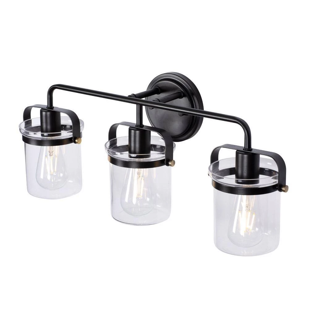 24 in. Jaxon 3-Light Oil Rubbed Bronze Industrial Bathroom Vanity Light with Clear Glass Shade by Designers Fountain 6 24 in. Jaxon 3-Light Oil Rubbed Bronze Industrial Bathroom Vanity Light with Clear Glass Shade by Designers Fountain - Image 4
