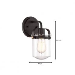 6 in. Jaxon 1-Light Oil Rubbed Bronze Industrial Wall Mount Sconce Light with Sand and Clear Glass Shade by Designers Fountain -Designers Fountain Shop oil rubbed bronze designers fountain wall sconces 90601 orb 1d 1000