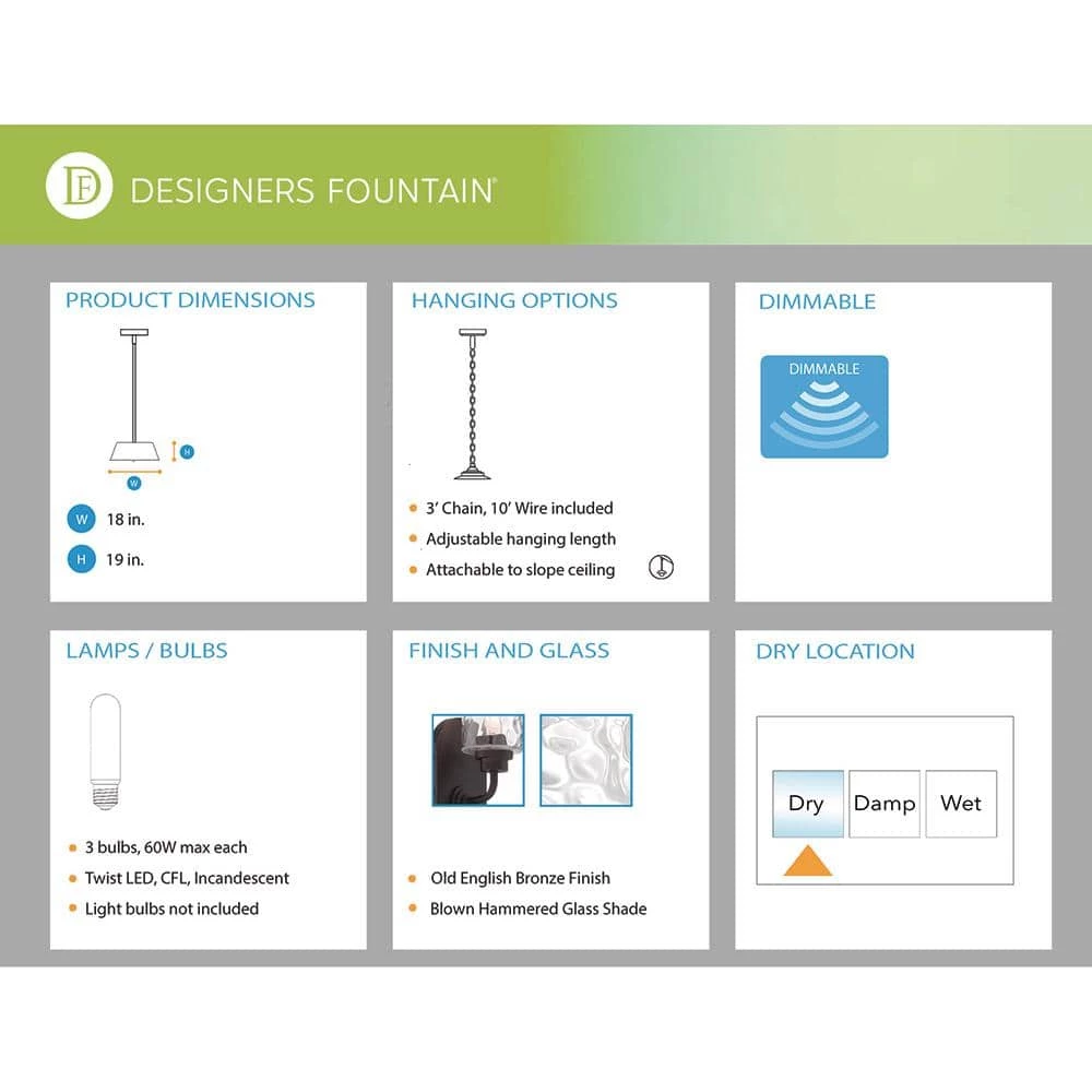 Gramercy Park 3-Light Old English Bronze Interior Incandescent Chandelier by Designers Fountain 8 Gramercy Park 3-Light Old English Bronze Interior Incandescent Chandelier by Designers Fountain - Image 6