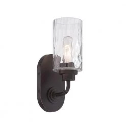 4.75 in. Gramercy Park 1-Light Old English Bronze Rustic Wall Mount Sconce Light with Clear Hammered Glass Shade by Designers Fountain