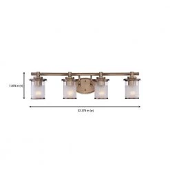 Essence 32.1 in. 4-Light Old Satin Brass Transitional Bathroom Vanity Light with Frosted and Clear Edge Glass Shades by Designers Fountain -Designers Fountain Shop old satin brass designers fountain vanity lighting 6694 osb 1d 1000