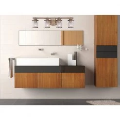 Essence 32.1 in. 4-Light Old Satin Brass Transitional Bathroom Vanity Light with Frosted and Clear Edge Glass Shades by Designers Fountain -Designers Fountain Shop old satin brass designers fountain vanity lighting 6694 osb 66 1000