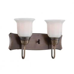 15.25 in. Astor 2-Light Old Satin Brass Traditional Bathroom Vanity Light with Opal Glass Shades by Designers Fountain