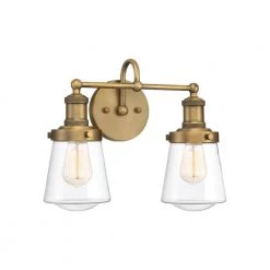 15.25 in. Taylor 2-Light Old Satin Brass Industrial Bathroom Vanity Light with Clear Glass Shades by Designers Fountain -Designers Fountain Shop old satin brass designers fountain vanity lighting 69502 osb c3 1000