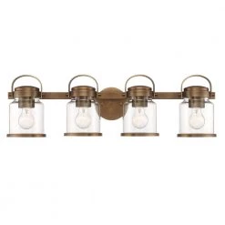29 in. Easton 4-Light Old Satin Brass Farmhouse Bathroom Vanity Light with Clear Glass Shades by Designers Fountain