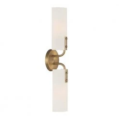 Manhasset 23.5 in. 2-Light Old Satin Brass Wall Sconce with Etched White Glass Shade by Designers Fountain