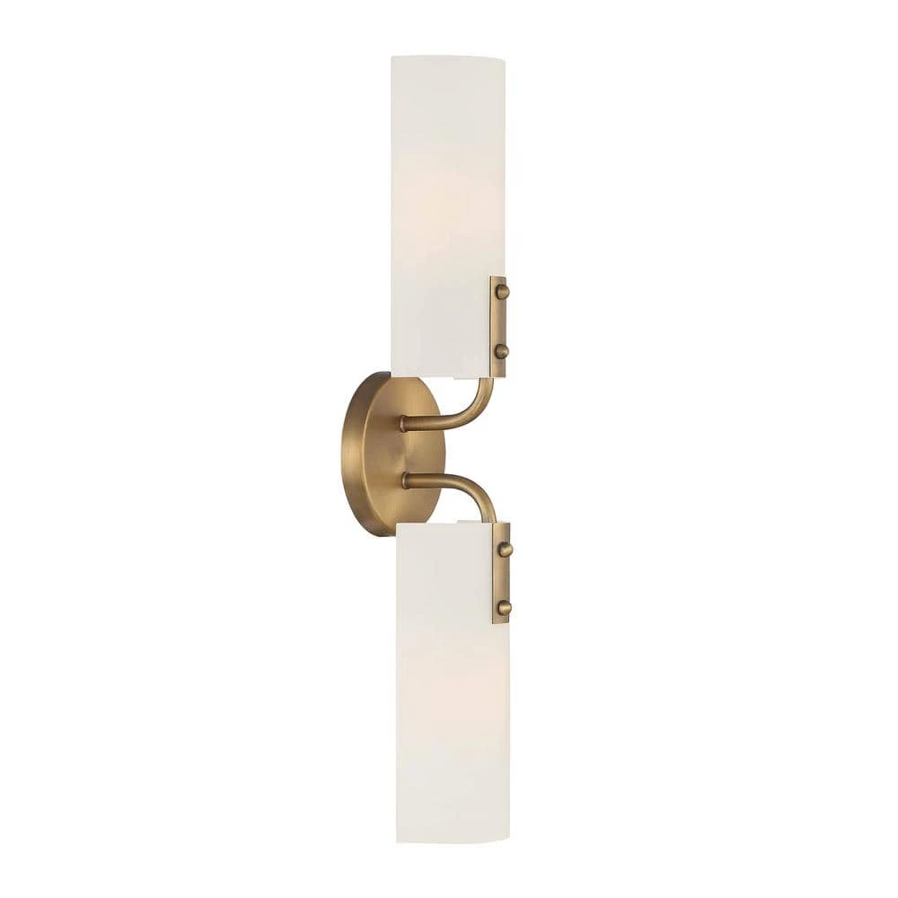 Manhasset 23.5 in. 2-Light Old Satin Brass Wall Sconce with Etched White Glass Shade by Designers Fountain 3 Manhasset 23.5 in. 2-Light Old Satin Brass Wall Sconce with Etched White Glass Shade by Designers Fountain