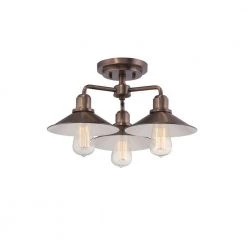 18 in. Newbury Station 3-Light Old Satin Brass Ceiling Light Semi-Flush Mount by Designers Fountain
