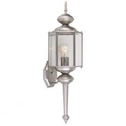 24 in. Pewter 1-Light Outdoor Wall Lamp with Clear Beveled Glass Shade by Designers Fountain