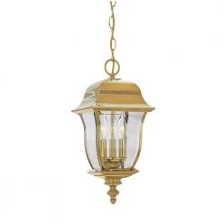 Gladiator 21 in. Polished Brass 3-Light Outdoor Hanging Lamp with Clear Glass Shade by Designers Fountain