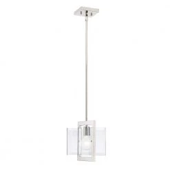 Ethan 1-Light Polished Nickel Interior Mini Pendant with Clear Beveled Glass Shade by Designers Fountain